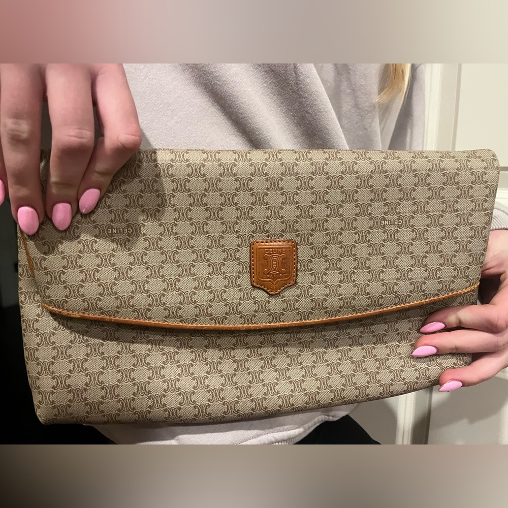 Beautiful, classic canvas authentic Celine clutch or shoulder bag or Crossbody🤎